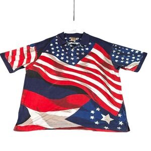 Vintage CT American Flag Polo Shirt Patriotic‎ USA Graphic Print Mens XL